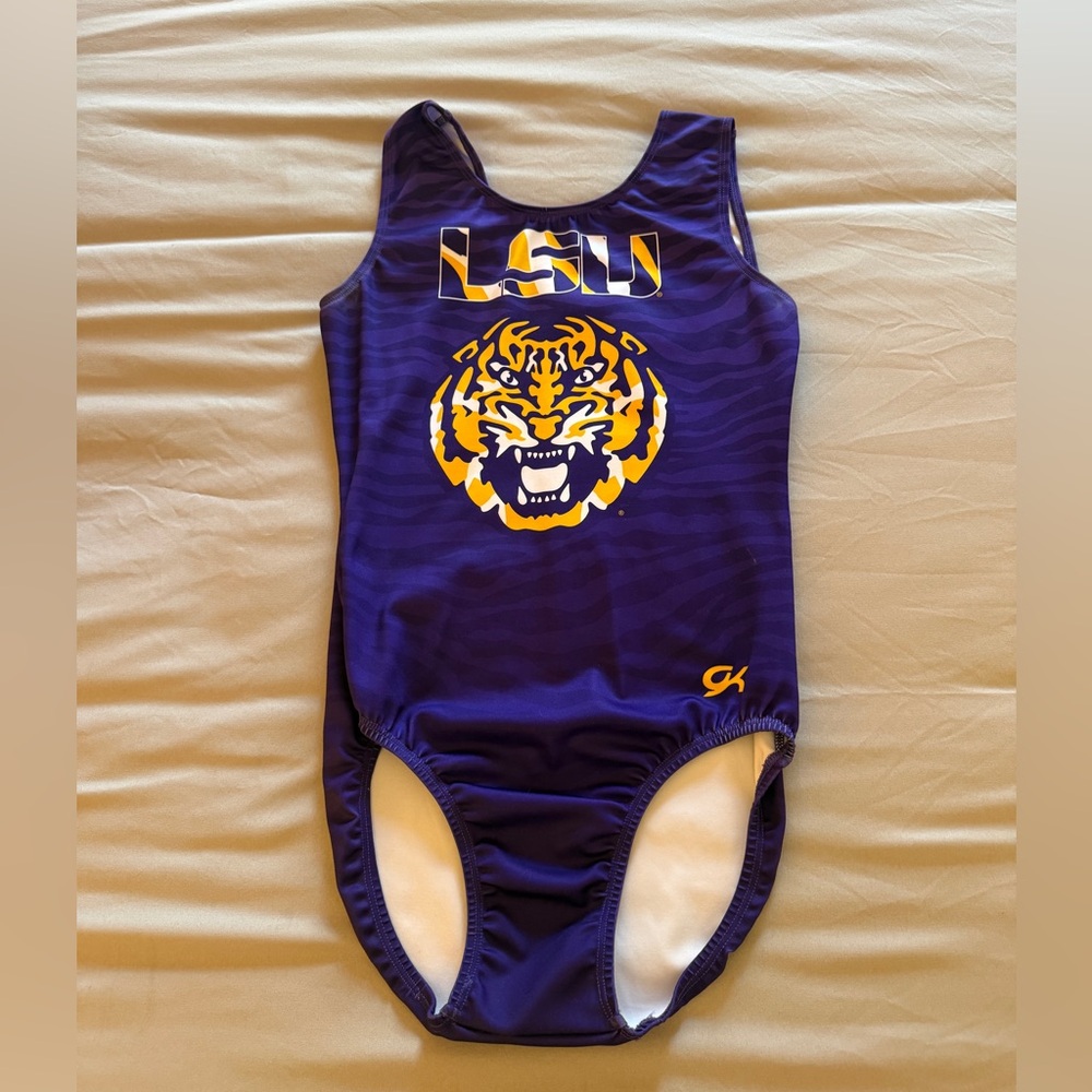 GK Purple and Gold Athletic Leotard with Logo